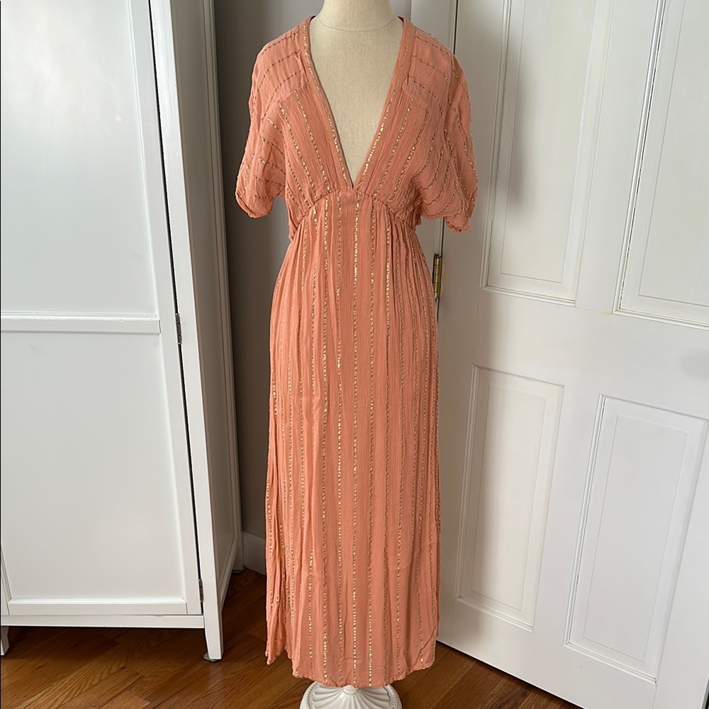 Lulu's Peach Maxi Dress with Gold Accents